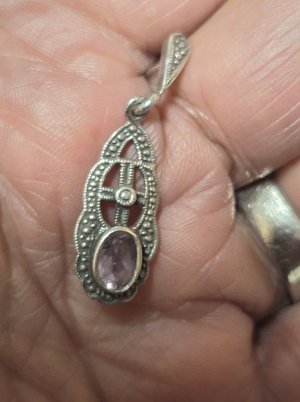Vintage 80s Art Deco-style Sterling Silver Marcasite & Amethyst Dangle Earrings